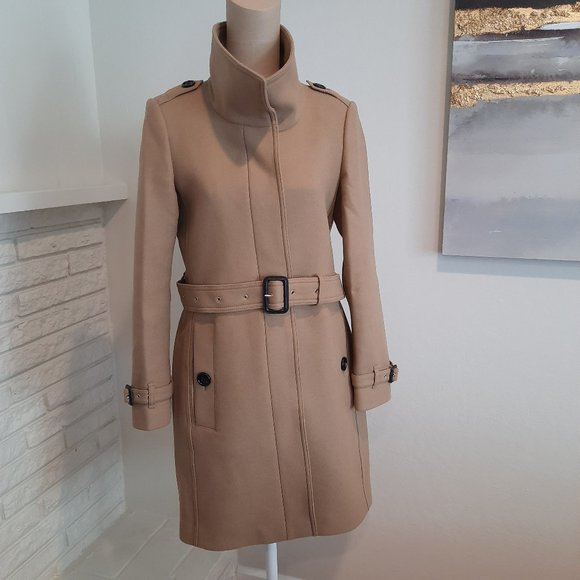 Burberry Gibbsmoore Funnel Collar Wool Coat Camel
